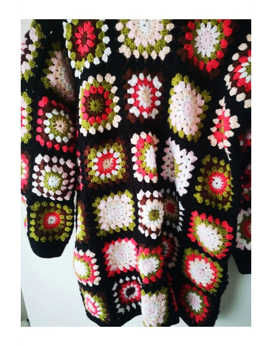 Kare Motifli Hırka Tığ Işi El Örgüsü Hırka Siprişe Göre Üretim