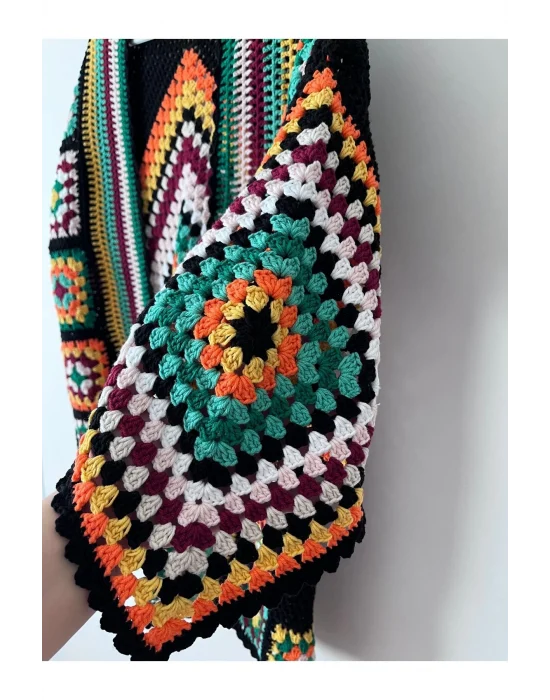 Kare Motifli Renkli Tarz Elörgü Hırka Ceket 36-42 Beden Uyumlu Siparişe Göre Üretim