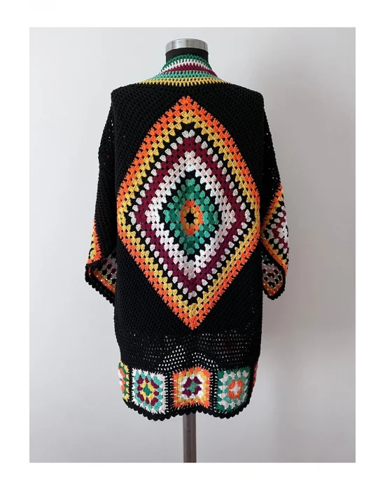 Kare Motifli Renkli Tarz Elörgü Hırka Ceket 36-42 Beden Uyumlu Siparişe Göre Üretim