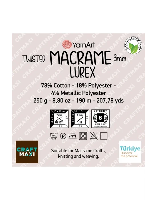 Twısted Macrame 3 Mm Lurex - Makrome El Örgü Ipi Su Yeşili-775