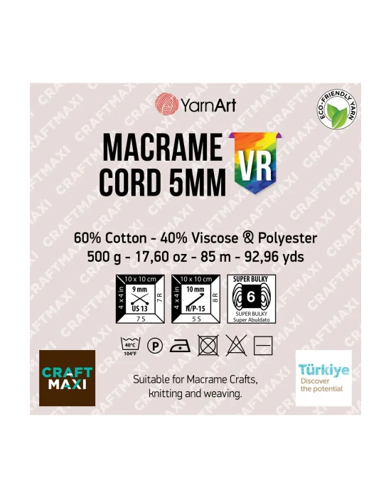 Macrame Cord 5 Mm Vr - Makrome El Örgü Ipi Ebruli-923