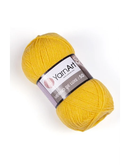 MERINO DE LUXE 50 - EL ÖRGÜ İPİ SARI-586