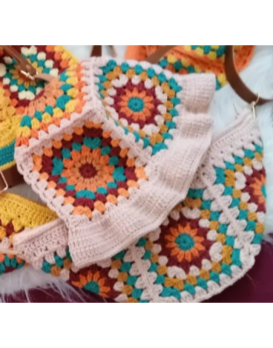 El Örgüsü Çanta ve Bere Takım ,Kare Motifli Çanta,Kadın Çanta,Omuz Çanta,El Yapımı Örme Çanta