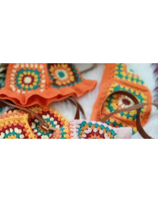 El Örgüsü Çanta ve Bere Takım ,Kare Motifli Çanta,Kadın Çanta,Omuz Çanta,El Yapımı Örme Çanta