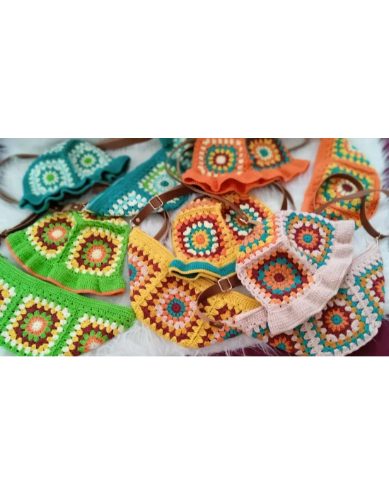 El Örgüsü Çanta ve Bere Takım ,Kare Motifli Çanta,Kadın Çanta,Omuz Çanta,El Yapımı Örme Çanta