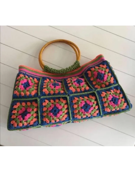 El Örgüsü Çanta,Kare Motifli Çanta,Kadın Çanta,Omuz Çanta,El Yapımı Örme Çanta