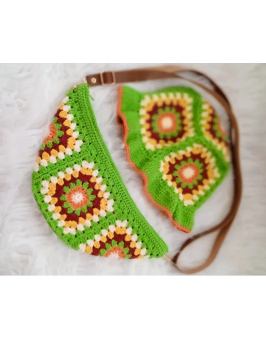 El Örgüsü Çanta ve Bere Takım ,Kare Motifli Çanta,Kadın Çanta,Omuz Çanta,El Yapımı Örme Çanta