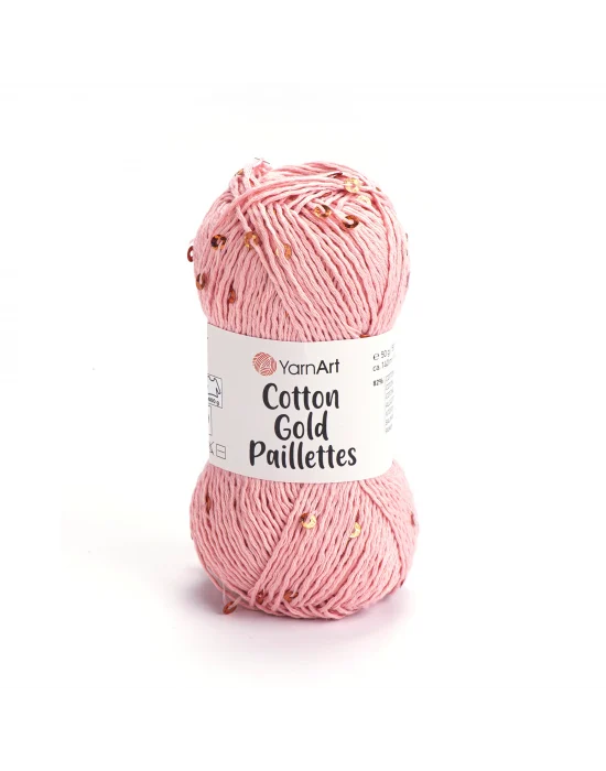 YarnArt Cotton Gold Paillettes – Işıltılı Pullu Pamuklu El Örgü İpi 50g | Yazlık Şal, Bluz, Aksesuar İçin Hafif ve Parlak İplik