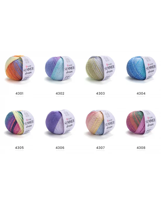 YarnArt Summer Dream 4313 Ebruli El Örgü İpi – 100g / 350m – %70 Pamuk %30 Viskoz – Yazlık İnce Renkli İplik