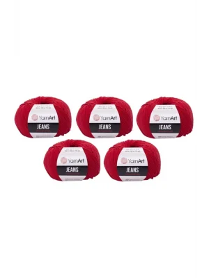 Jeans Amigurumi Örgü Ipi 5li Paket 90 Kırmızı Amigurimi Bebek Ipi