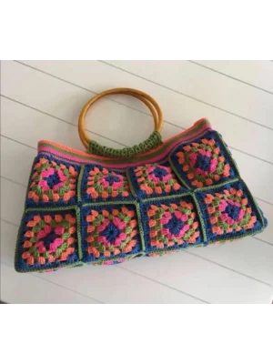 El Örgüsü Çanta,Kare Motifli Çanta,Kadın Çanta,Omuz Çanta,El Yapımı Örme Çanta