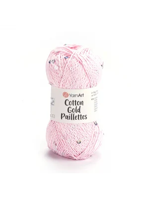 YarnArt Cotton Gold Paillettes – Işıltılı Pullu Pamuklu El Örgü İpi 50g | Yazlık Şal, Bluz, Aksesuar İçin Hafif ve Parlak İplik