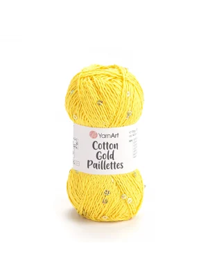 YarnArt Cotton Gold Paillettes – Işıltılı Pullu Pamuklu El Örgü İpi 50g | Yazlık Şal, Bluz, Aksesuar İçin Hafif ve Parlak İplik