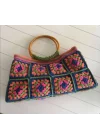 El Örgüsü Çanta,Kare Motifli Çanta,Kadın Çanta,Omuz Çanta,El Yapımı Örme Çanta