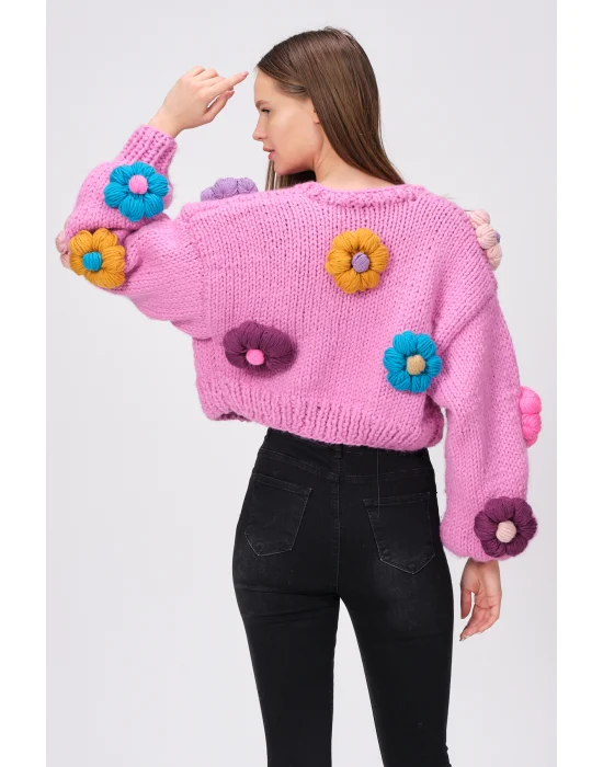 Siparişe Özel Pembe Kısa Papatya Hırka,Crop El Örgüsü Papatya Hırka, Kısa Crop Top