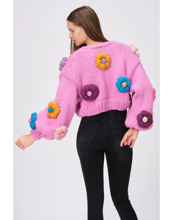 Siparişe Özel Pembe Kısa Papatya Hırka,Crop El Örgüsü Papatya Hırka, Kısa Crop Top