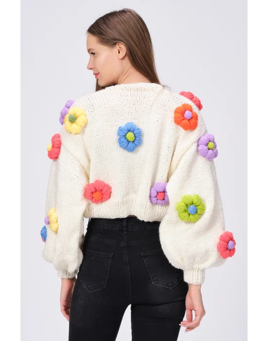 Siparişe Özel Crop El Örgüsü Papatya Hırka,Kısa Crop Top,Bej Papatya Hırka,Yün Kısa Papatya Hırka