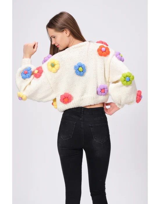 Siparişe Özel Crop El Örgüsü Papatya Hırka,Kısa Crop Top,Bej Papatya Hırka,Yün Kısa Papatya Hırka