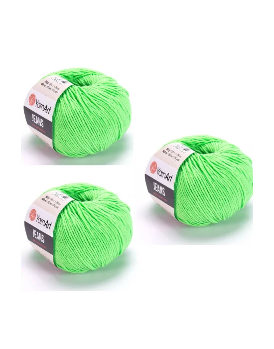 Yarn Art Jeans 60 Fosforlu Yeşil Amigurumi Örgü İpi Hırka Örgü İpi Bebek İpi Punch İpi 3lü Paket