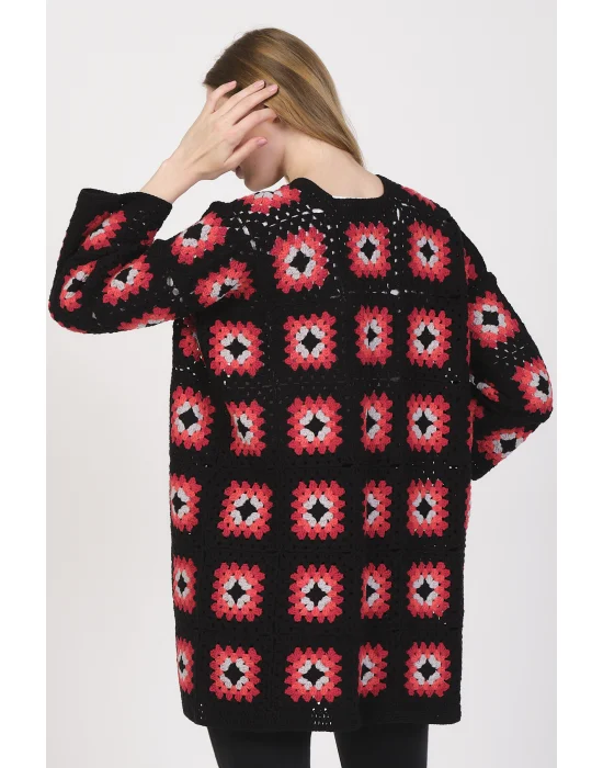 Siparişe göre Hazırlanır Tığ İşi El Örgüsü Kare Motifli Hırka