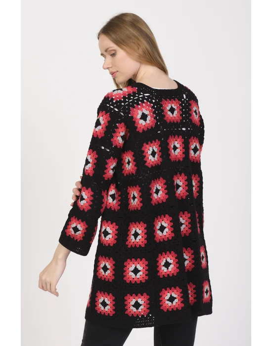 Siparişe göre Hazırlanır Tığ İşi El Örgüsü Kare Motifli Hırka