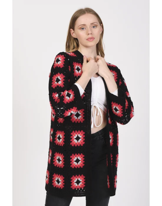 Siparişe göre Hazırlanır Tığ İşi El Örgüsü Kare Motifli Hırka