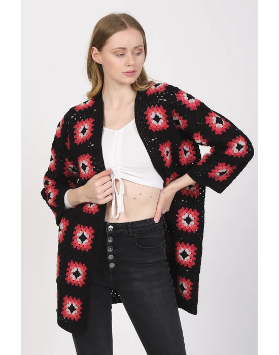 Siparişe göre Hazırlanır Tığ İşi El Örgüsü Kare Motifli Hırka