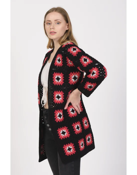 Siparişe göre Hazırlanır Tığ İşi El Örgüsü Kare Motifli Hırka