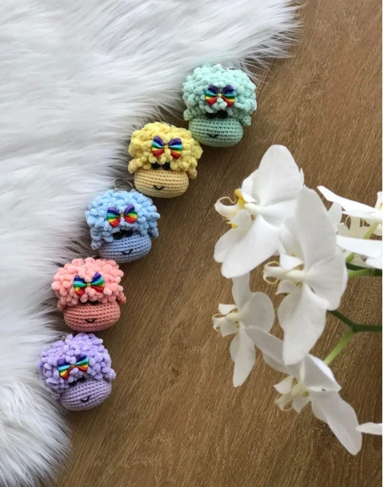 Amigurumi El Örgüsü Sevimli Kuzucuk Kafası Anahtarlıklar(Tek Fiyatıdır)