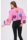 Siparişe Özel Pembe Kısa Papatya Hırka,Crop El Örgüsü Papatya Hırka, Kısa Crop Top