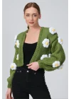 Siparişe Özel Crop El Örgüsü Papatya Hırka,Kısa Crop Top,Yeşil Papatya Hırka,Yün Kısa Papatya Hırka