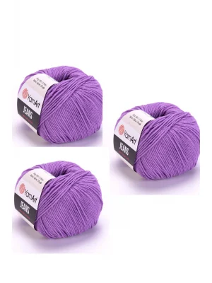 Yarn Art Jeans Amigurumi Örgü İpi 72 Koyu Eflatun Renk Hırka Örgü İpi Bebek İpi Punch İpi 3lü Paket