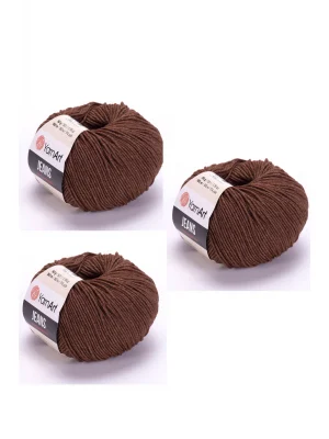 Yarn Art Jeans Amigurumi Örgü İpi 70 Koyu Kahverengi Hırka Örgü İpi Bebek İpi Punch İpi 3lü Paket