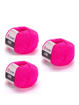 Yarn Art Jeans 59 Fosforlu Pembe Amigurumi Örgü İpi Hırka Örgü İpi Bebek İpi Punch İpi 3lü Paket