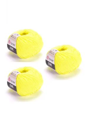 Yarn Art Jeans 58 Fosforlu Sarı Amigurumi Örgü İpi Hırka Örgü İpi Bebek İpi Punch İpi 3lü Paket