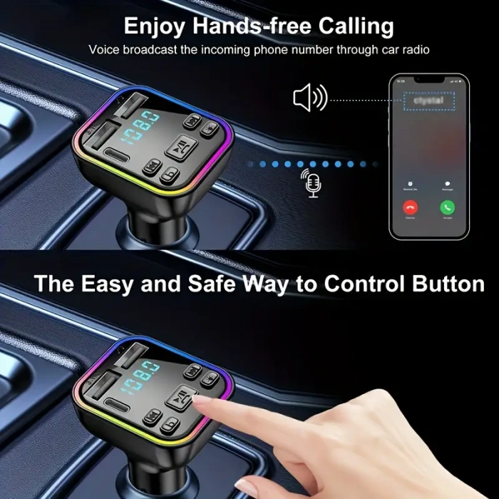 12-24V FM TRANSMITTER. USB ve Type-C Hızlı Şarj, TF Kart ve USB Destekli, Eller Serbest Arama.