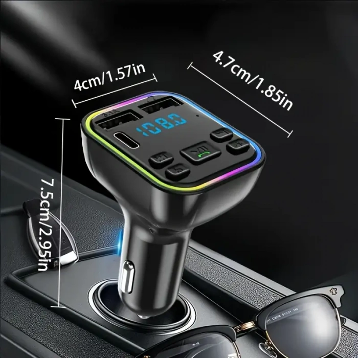 12-24V FM TRANSMITTER. USB ve Type-C Hızlı Şarj, TF Kart ve USB Destekli, Eller Serbest Arama.
