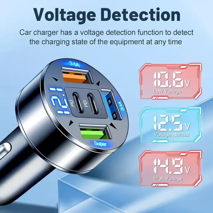 250W 5-Port Çakmaklık Araj Tipi Şarj Cihazı, Hızlı Şarj PD QC3.0 USB Type-C