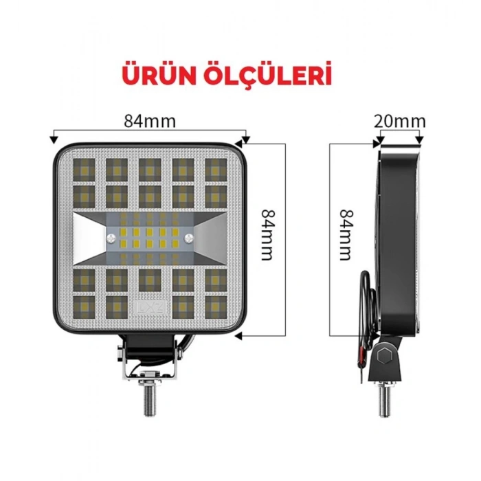 29 LED Kare Off Road, Tekne, Motosiklet Spot Lambası 12 Volt 6500K