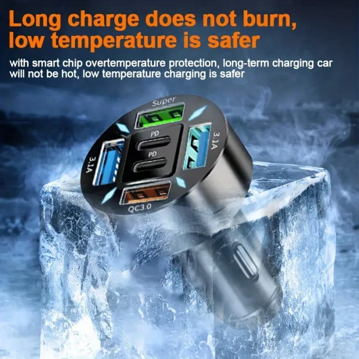 6-Port Çakmaklık Araç Tipi Şarj Cihazı, Hızlı Şarj PD QC3.0 USB Type-C