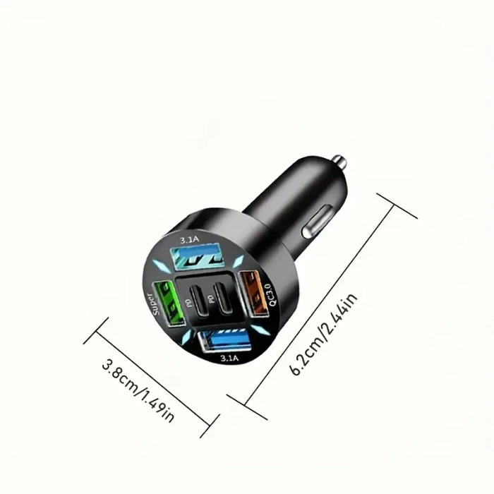 6-Port Çakmaklık Araç Tipi Şarj Cihazı, Hızlı Şarj PD QC3.0 USB Type-C