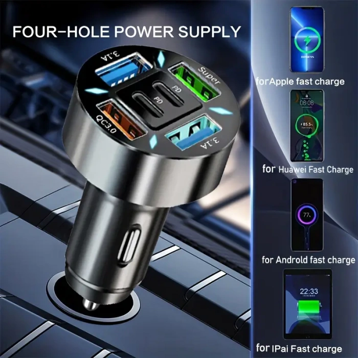 6-Port Çakmaklık Araç Tipi Şarj Cihazı, Hızlı Şarj PD QC3.0 USB Type-C