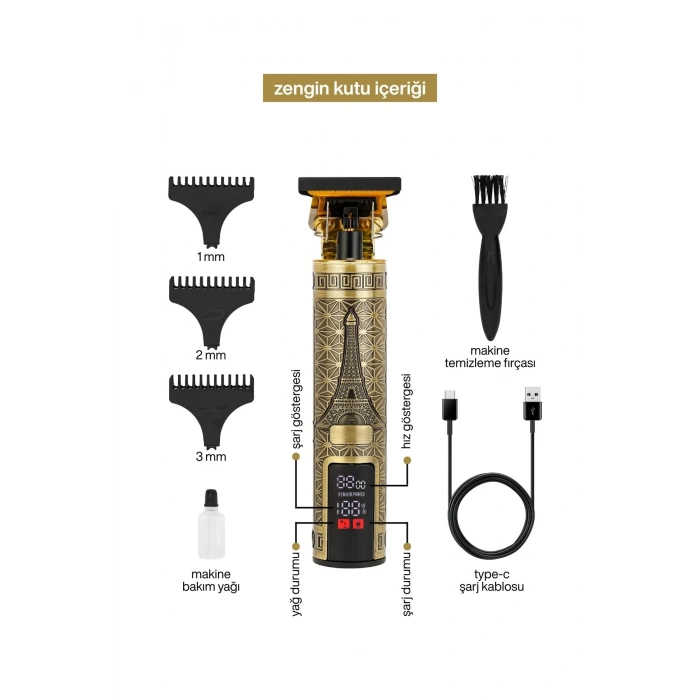 Concord Çelik Kasa Profesyonel T-bıçak Saç, Sakal, Ense, Çizim Ve Lazer Epilasyon Öncesi Tıraş Makinesi
