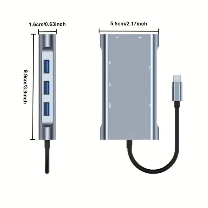 7in1 USB 3.0 + HDMI + RJ45 + Type-C Hub Adaptör Çevirici Dock Station