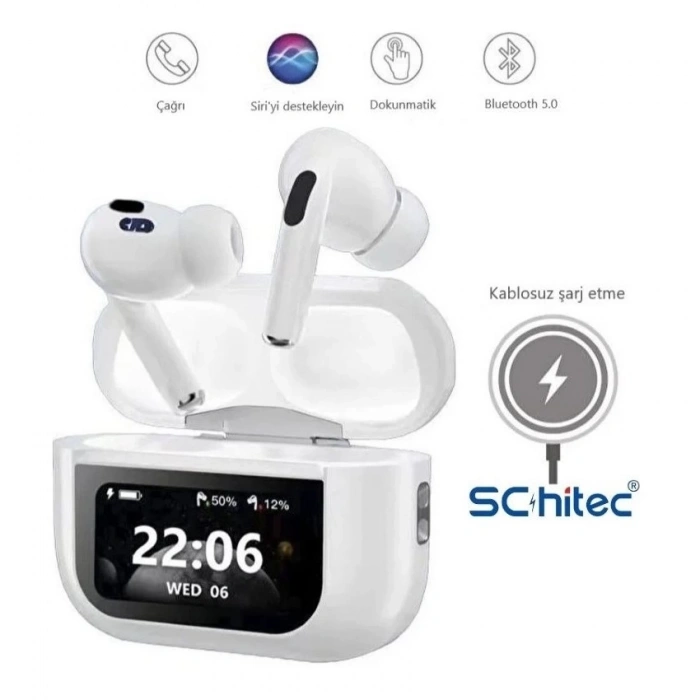 A88 Pro OLED Ekranlı ANC/ENC Destekli 5.3 Beyaz Bluetooth Kulaklık Beyaz Ekranlı Kulaklık