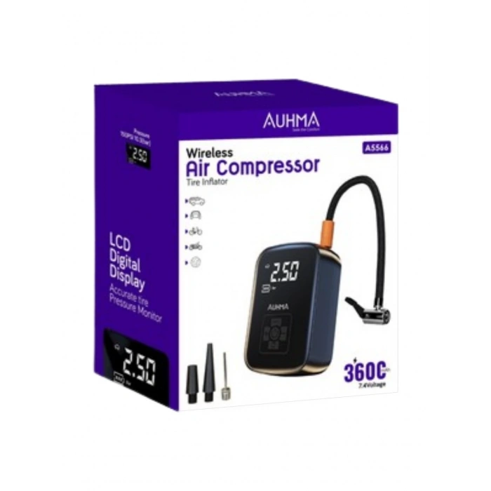 AUHMA A5566 Dijital Ekranlı Kompresörlü Hava Pompası 4000mAh Powerbank LCD
