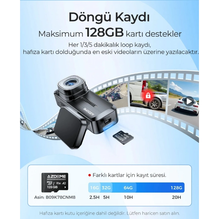 AZDOME M200 FULL HD ARAÇ KAMERASI WİFİ 150° GENİŞ AÇI GECE GÖRÜŞÜ