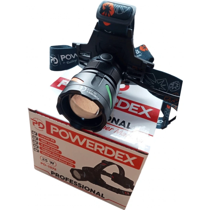 Powerdex PD-1372 25W 3200 Mah Batarya 1800 Lümen Profesyonel Şarjlı Kafa Feneri
