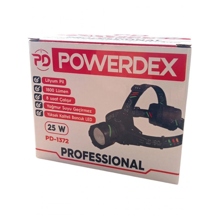 Powerdex PD-1372 25W 3200 Mah Batarya 1800 Lümen Profesyonel Şarjlı Kafa Feneri