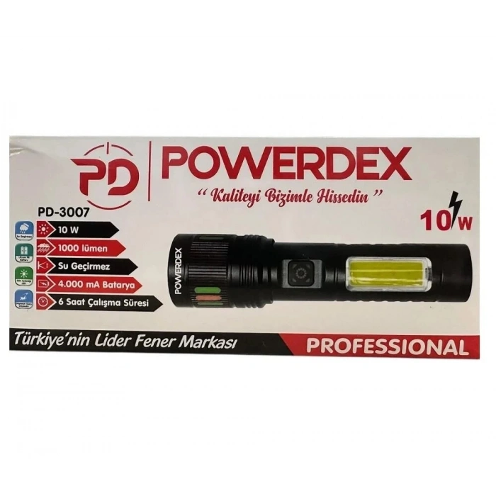 Powerdex PD-3007 Zoomlu Şarjlı El Feneri 10W 1000 Lümen